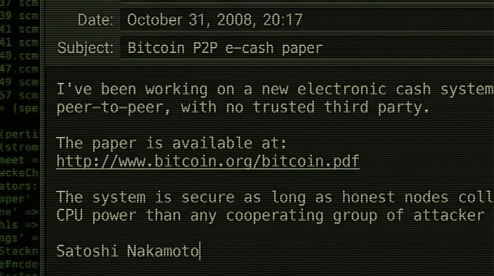 October 31, 2008 · 20:17 — The whitepaper announcement shown on screen.